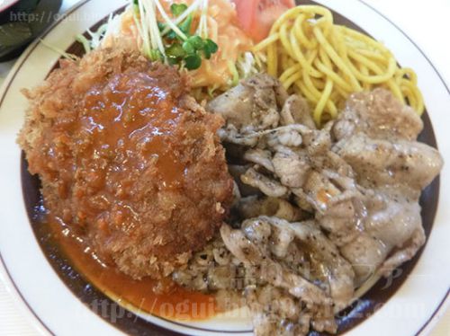 洋包丁大山店「からし焼肉の盛合せAランチ」全部大盛りバージョン!